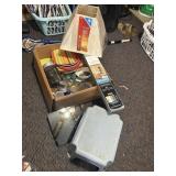 box of household - cups,melamine plates, coin bank