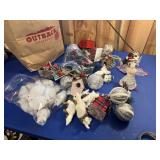 white owl, fox, ornaments, angel, red lights