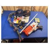 kids lot, nerf gun, uno, 2 baseball caps,sword