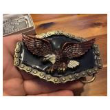 EAGLE belt buckle with chain around it 1983
