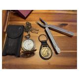DAD pocket watch, all tool with case, bass keychan
