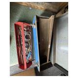 blue toolbox, metal tray , metal box, hardware