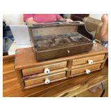 wood box with hangers on back, small wood
