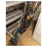 2 trashcans, brooms, dustpans, mops, swiffer