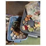 tote/ lid christmas decor, lights, ornaments,
