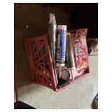 milk crate, wire, cable ties, spray paints, wd40