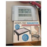 hand free magnifier and sharp atomic clock