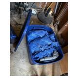 tote w/ lid & 2 tarps,   back porch