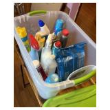 tote with lid cleaning supplies, febreze, mold
