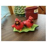 cardinal on holly leaf salt n peppers livingroom