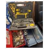 3 containers, tools, hardware, sockets,