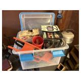 tote/ lid, grill daddy brush,extension cord holder