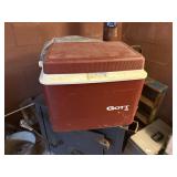 16 qt GOTT cooler burgundy/white & chair,