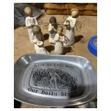 5 Willow Tree Figures & metal bread plate