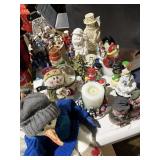 snowman collection, various candles, ceramics,
