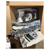 large box of throw blankets, retirement,