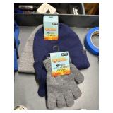 2 kids knit hats, 2 pr kids knit gloves
