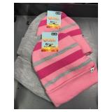4  kids knit hats  gray, pink gray stripes