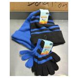 2 kids knit hats, 2 pr kids knit gloves