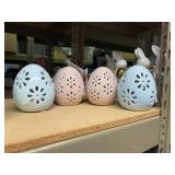 4 light up ceramic eggs 2 pink 2 blue 4' tall