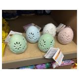 5 light up ceramic eggs blue, green, pink , wihite