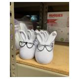 12 ceramic bunny eggs with glasses