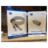 dual car charger with 6ft lightning to USB charger
