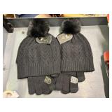 2 womens black knit hats, only 2 pr gloves tech