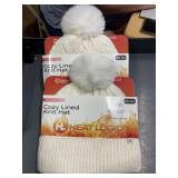 2 womens cozy lined knit hats whtie