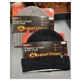 2 mens fleece lined knit hats 1 gray, 1 black