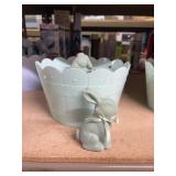 bucket of green flocked bunnies standing  (fuzzy)