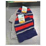 4 kids knit hats, gray, gray blue stripes