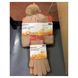 womens cozy lined knit hat/ touchscreen gloves