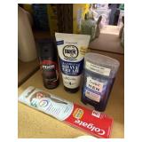 mens shave cream, axe deodorant , 2 toothbrushes