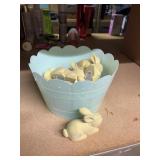 bucket of yellow flocked bunnies (fuzzy) 3.5'long