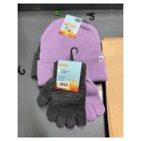 2 kids knit hats,2 pr kids gloves - Purple & Gray