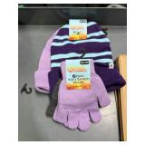 2 Kids Hat & 2 pair gloves - Purple, gray, blue