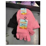2 kids knit hats,2 pr kids gloves,pink,,black