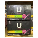 2 boxes U BY KOTEX 25 reg. 20 super tampons