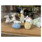 easter decor 3 bunny figuires, easter sign,