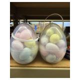 2 large eggs with handle full of plastic eggs 18@