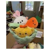 plush basket with 3 plushies