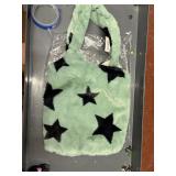 fuzzy tote bag new with tags, green & blue stars