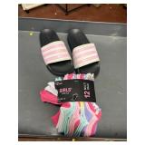 adidas slides size 3 & new girls low cut socks12pr
