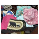 stitch pillow, gnome rug,kitchen towels, hooded