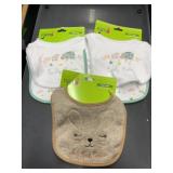 4 farm animal baby bibs, 1 brown easter bunny bib