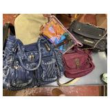 lot of purses, denim etc.