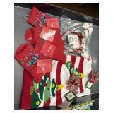 candy cane headband, 2 hats, 4 pairs christmas