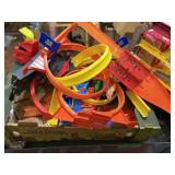 large box of hot wheels race tracks,tonka garage