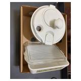 salad spinner, pyrex casserole with lid or